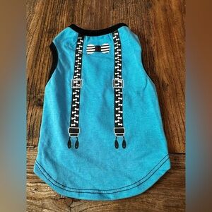 Spirit Blue Dog Shirt with Black and White Suspenders Design